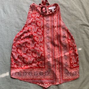 Topshop red cowgirl halter shirt